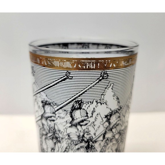 Vintage Cera High Ball Knights Camelot Glasses Tumblers MCM 22K Gold Trim Durer - Picture 11 of 14
